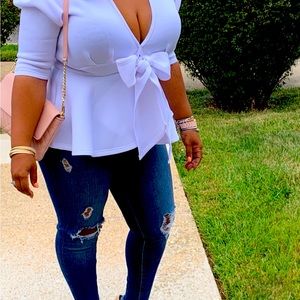 White tie up peplum blouse